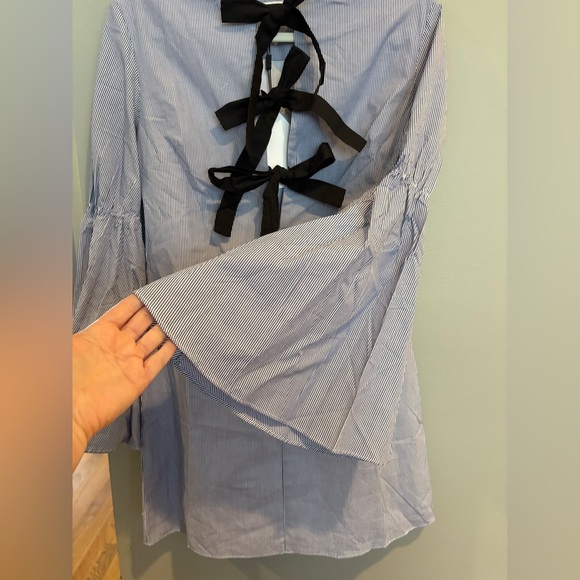 English Factory Blue Long Sleeve Dress with Bows - Picture 5 of 7